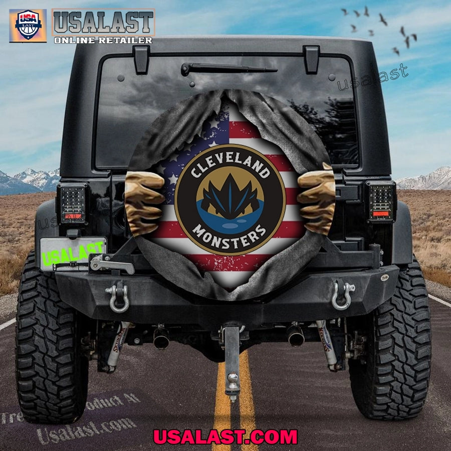 Cleveland Monsters AHL American Flag Spare Tire Cover - Adult & Kids T-Shirts, Sweatshirts & Hoodies apparel design preview 1