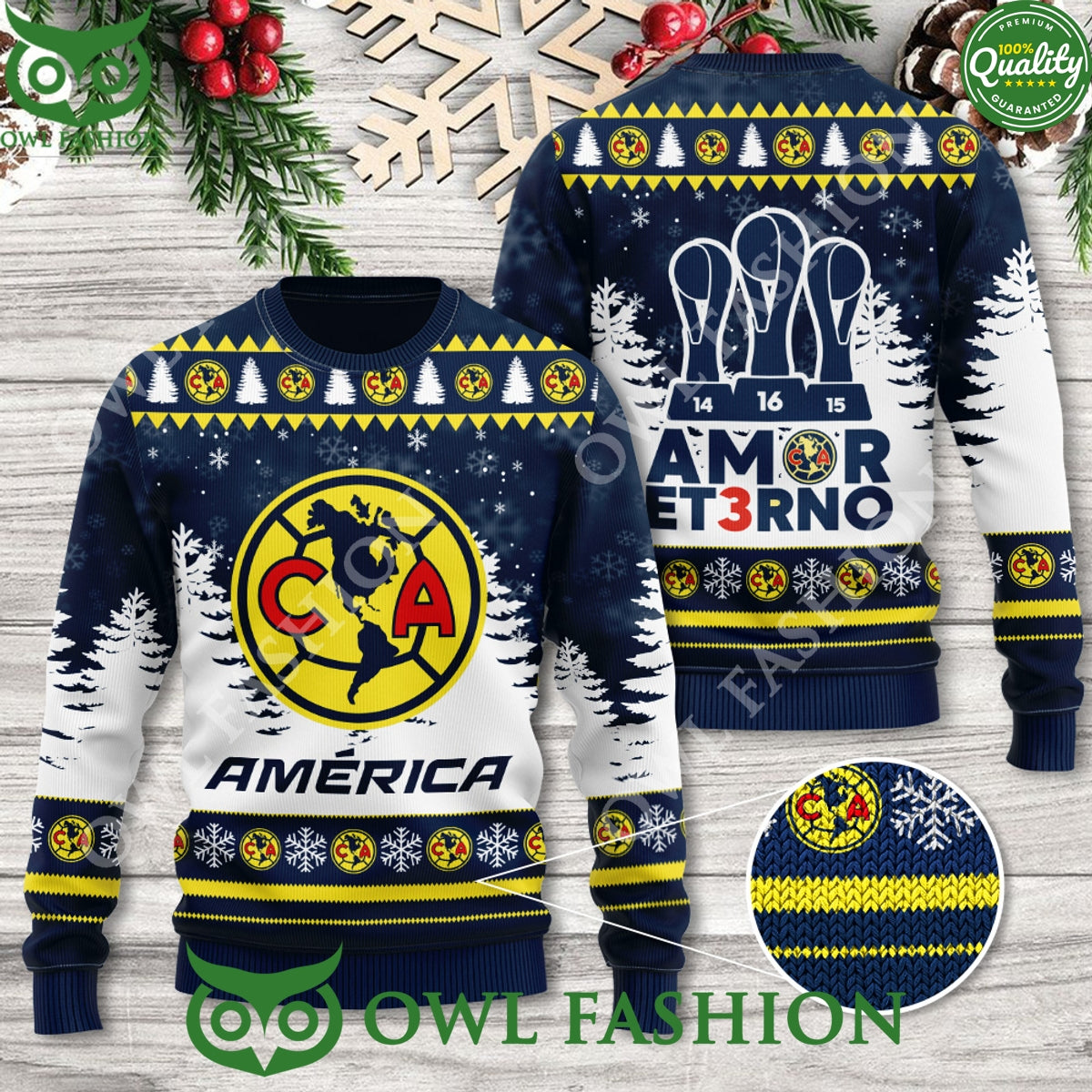 Club América Amor Et3rno Championship Xmas 3D Ugly - Adult & Kids T-Shirts, Sweatshirts & Hoodies apparel design preview 1