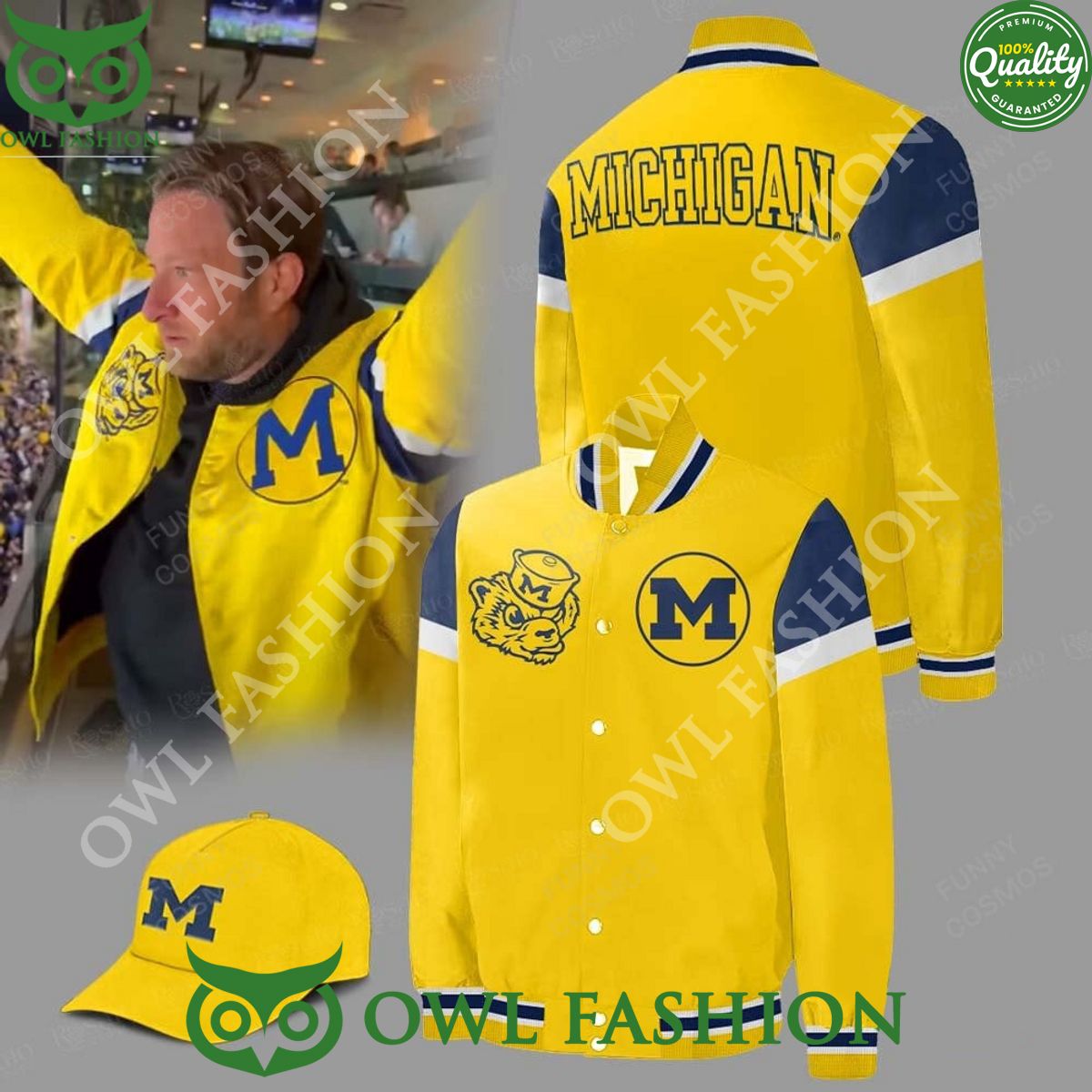 COACH DAVE PORTNOY MICHIGAN YELLOW BASEBALL JACKET - Adult & Kids T-Shirts, Sweatshirts & Hoodies apparel design preview 1