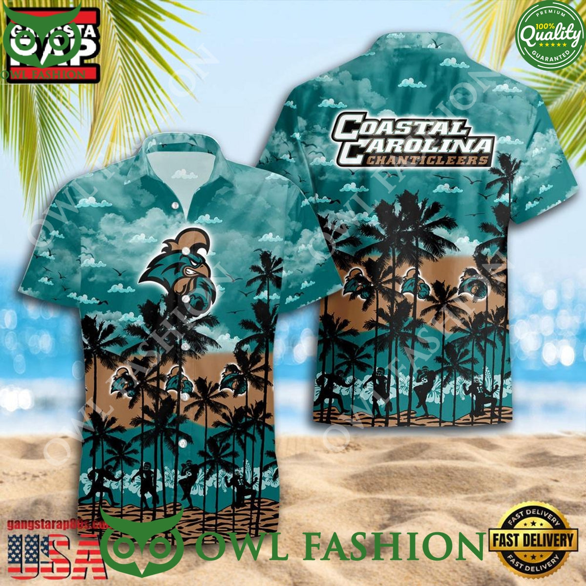 Coastal Carolina Chanticleers Style Coconut Tree - Adult & Kids T-Shirts, Sweatshirts & Hoodies apparel design preview 1