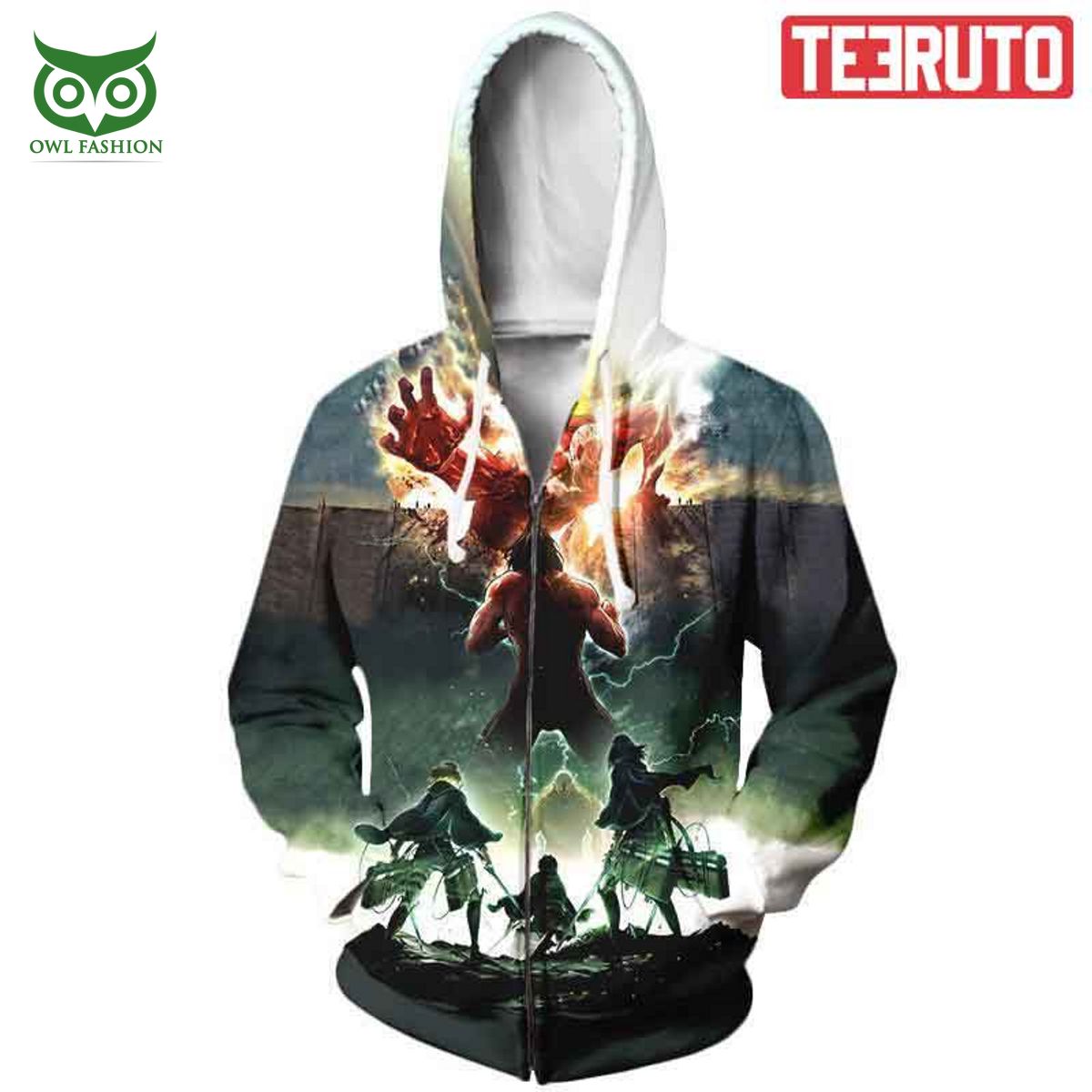 Colossal Titan With Eren Mikasa And Armin Attack On - Adult & Kids T-Shirts, Sweatshirts & Hoodies apparel design preview 1