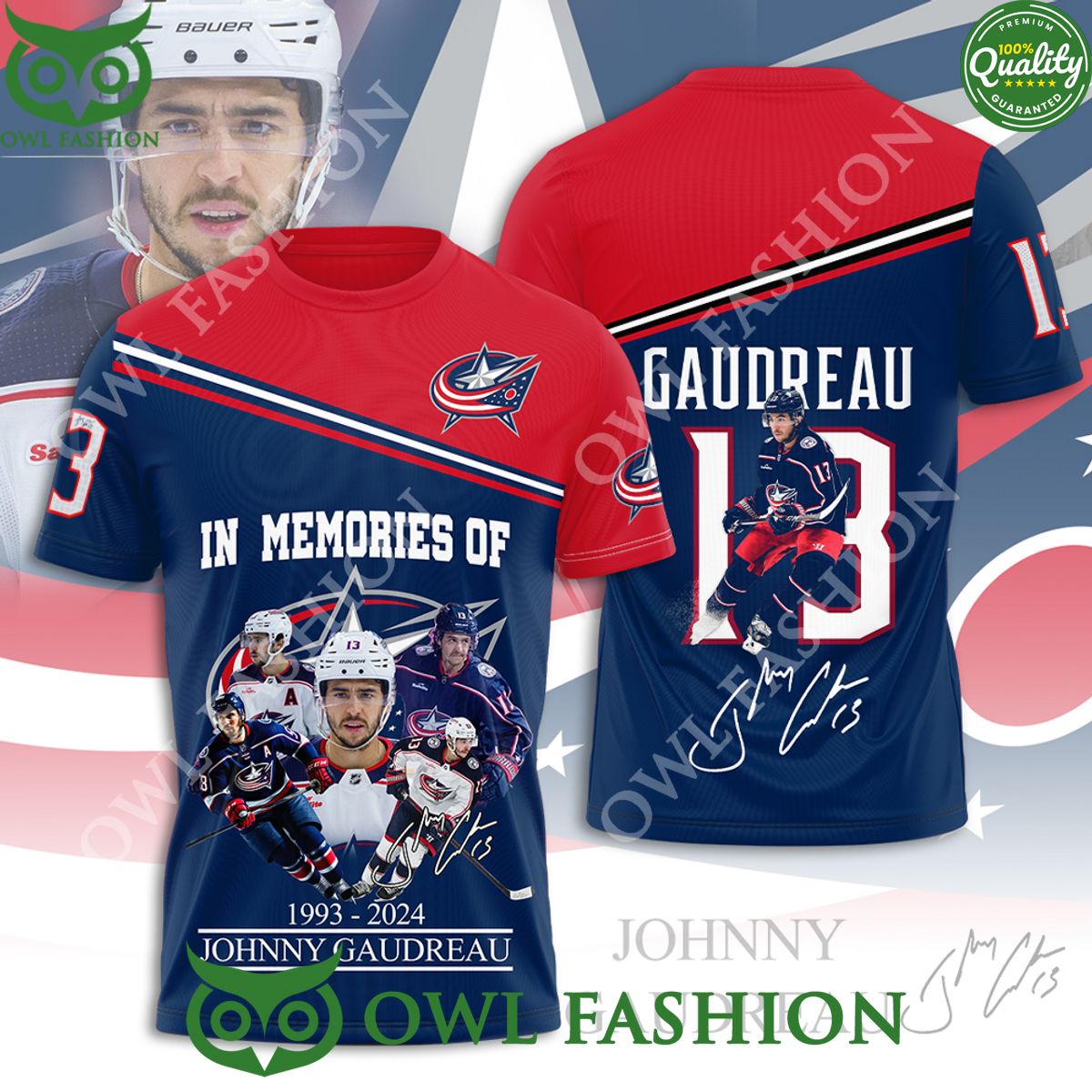 Columbus Blue Jackets NHL memory of Johnny Gaudreau - Adult & Kids T-Shirts, Sweatshirts & Hoodies apparel design preview 1