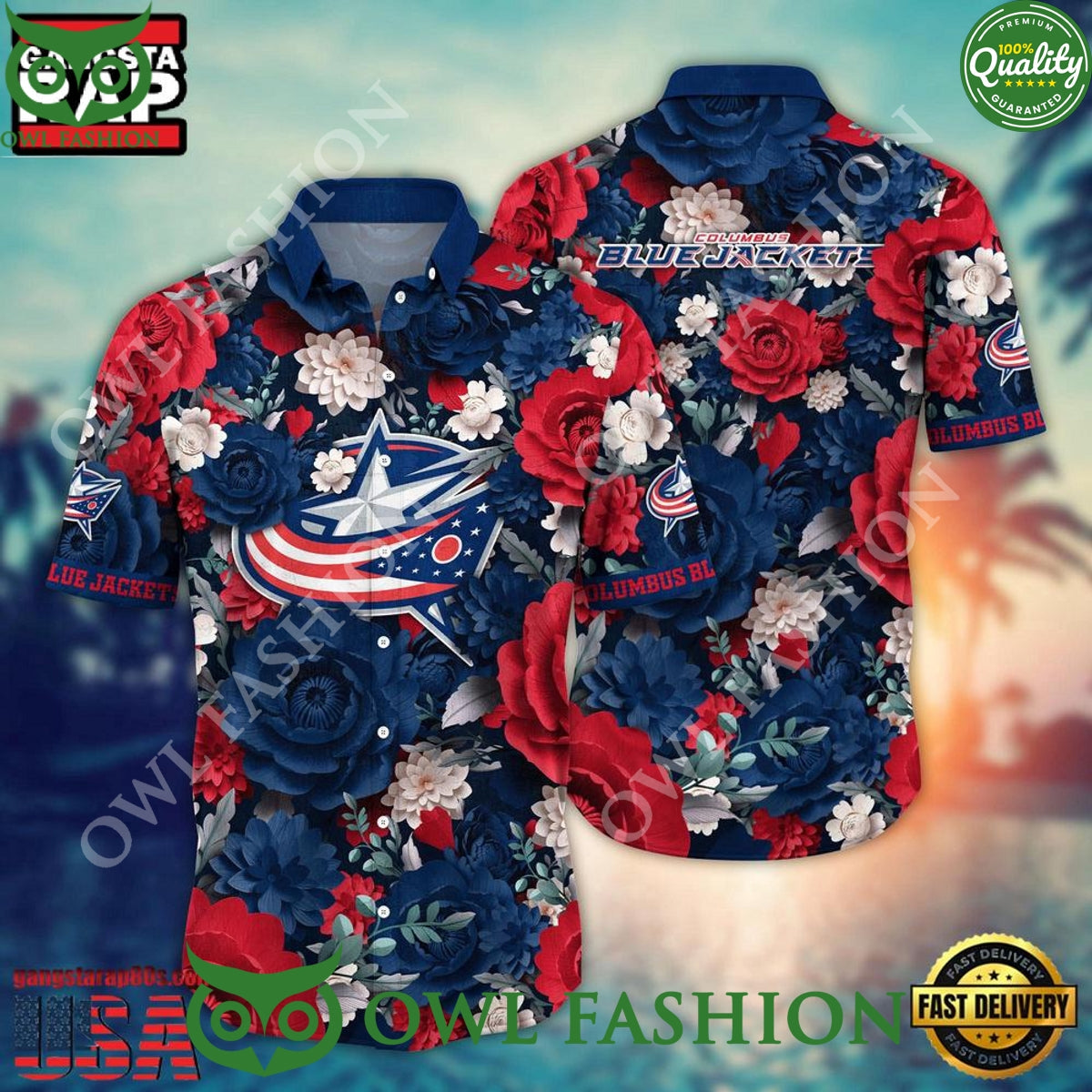 Columbus Blue Jackets NHL Rose Flower Hawaiian - Adult & Kids T-Shirts, Sweatshirts & Hoodies apparel design preview 1