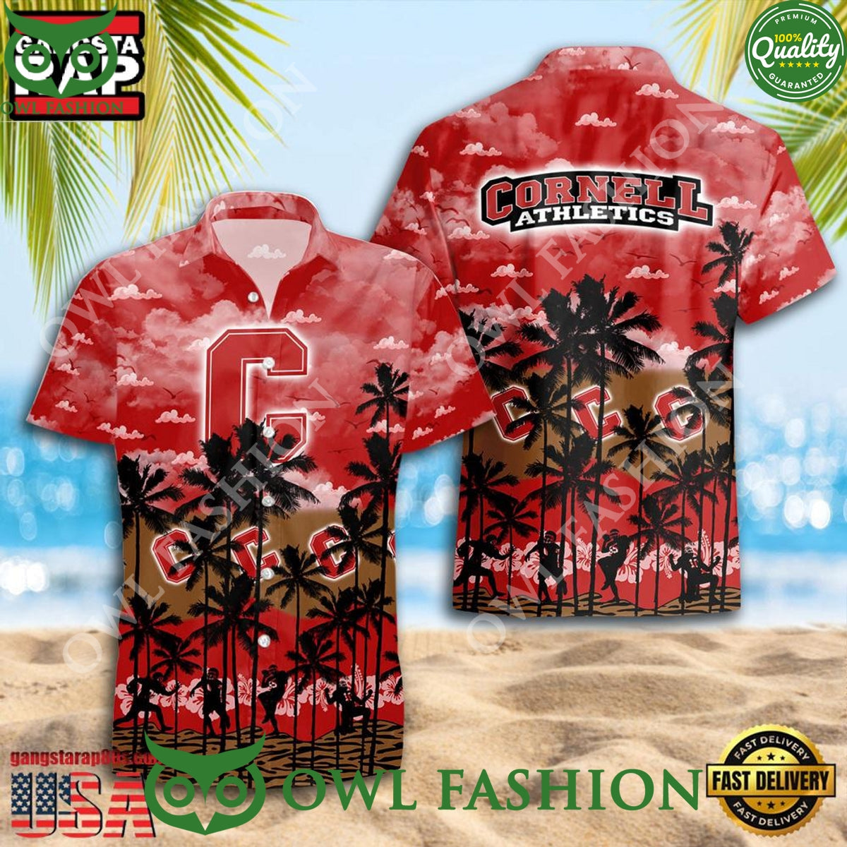 Cornell Big Red Style Coconut Tree Summer Hawaiian - Adult & Kids T-Shirts, Sweatshirts & Hoodies apparel design preview 1