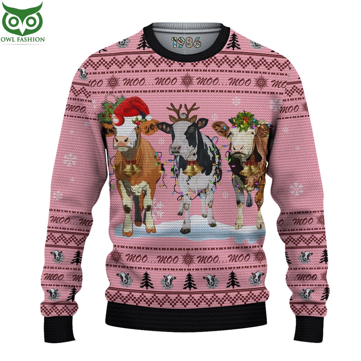 Cows Cute Christmas Ugly Sweater Jumpers - Adult & Kids T-Shirts, Sweatshirts & Hoodies apparel design preview 1