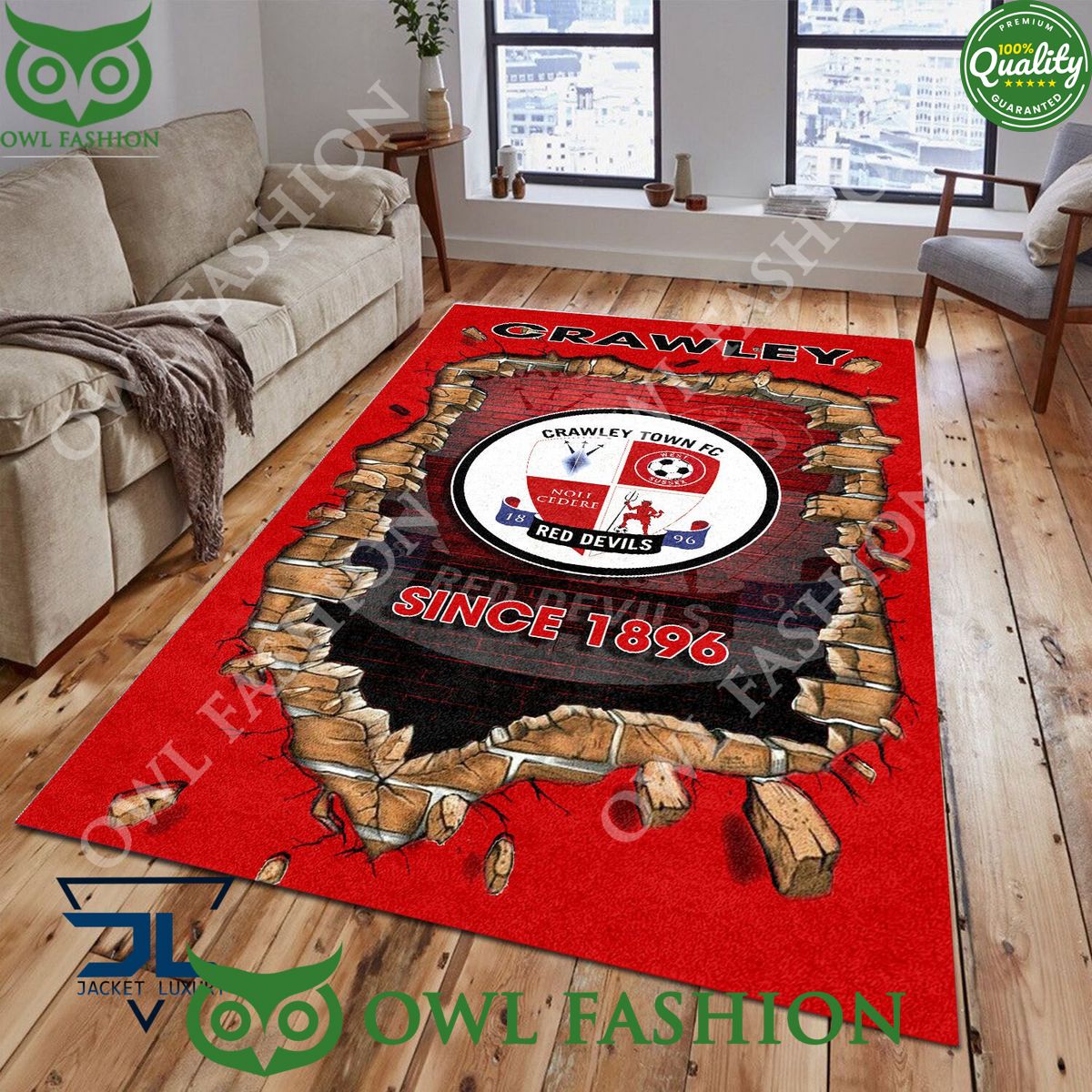 Crawley Town 1847 League Two Living Room Rug Carpet - Adult & Kids T-Shirts, Sweatshirts & Hoodies apparel design preview 1