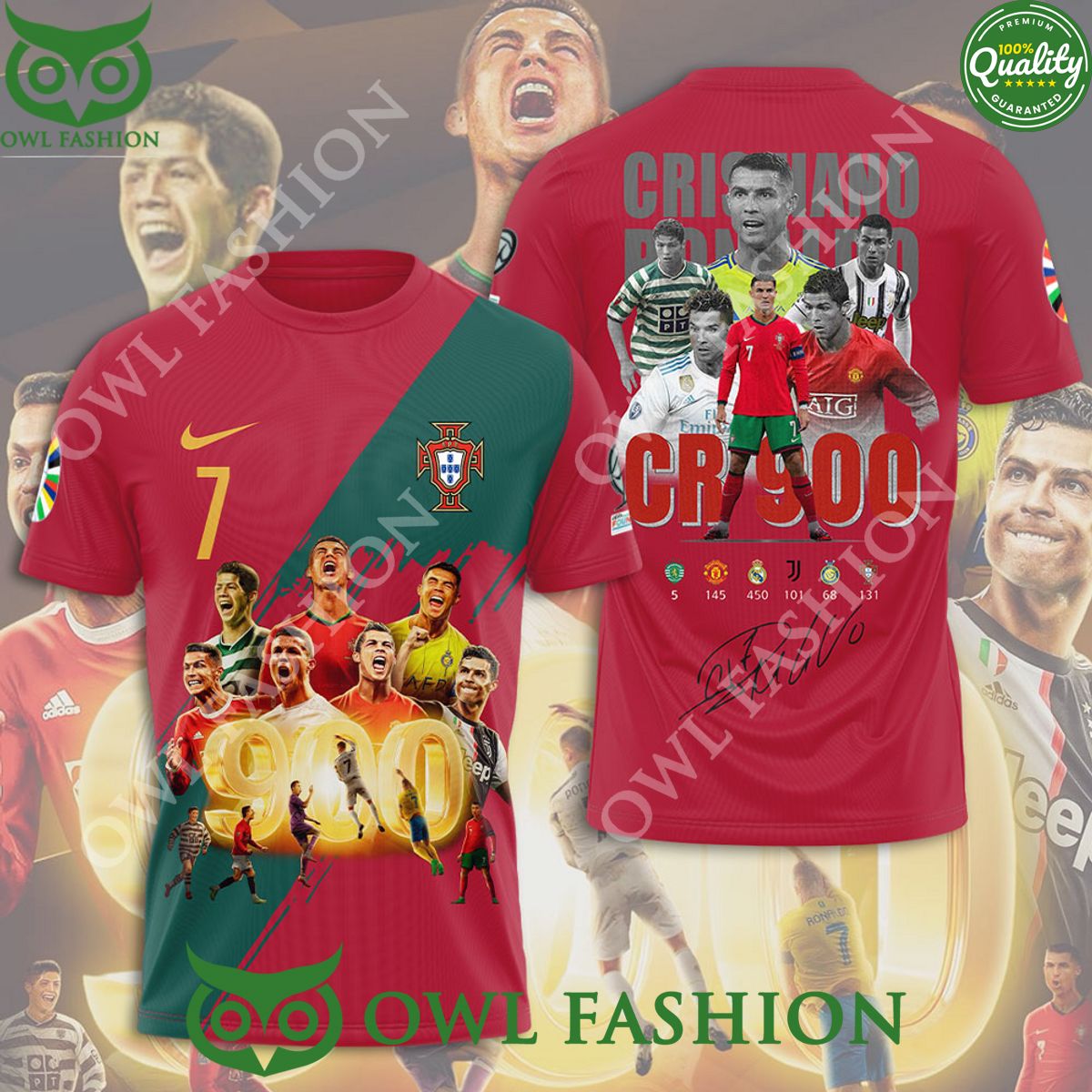 Cristiano Ronaldo Portugal Signature 900 Goals 3D - Adult & Kids T-Shirts, Sweatshirts & Hoodies apparel design preview 1