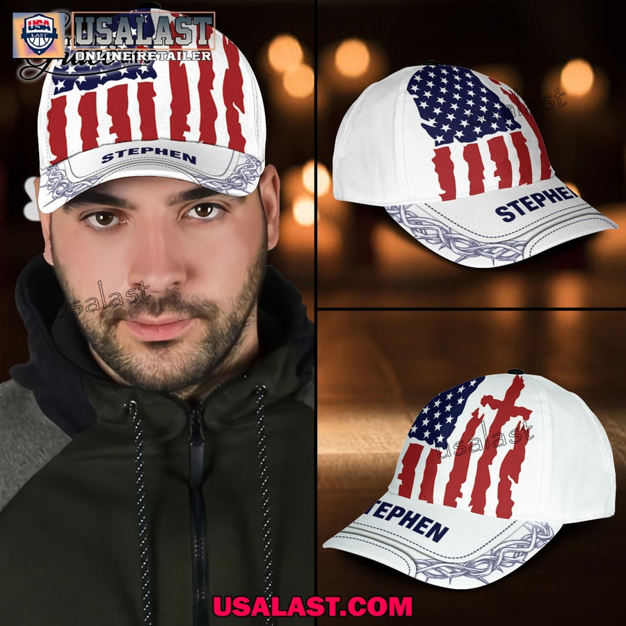 Cross American Flag Custom Name Classic Cap - Adult & Kids T-Shirts, Sweatshirts & Hoodies apparel design preview 1