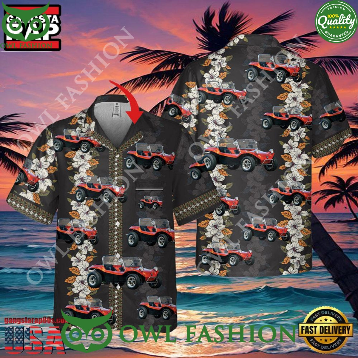 Custom Meyers Manx Dune Buggy Pocket Veteran Hawaiian - Adult & Kids T-Shirts, Sweatshirts & Hoodies apparel design preview 1