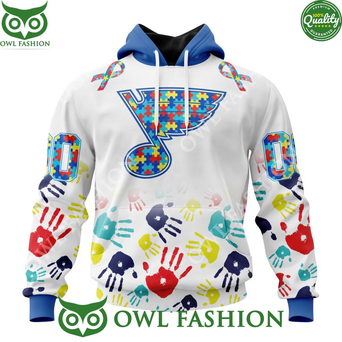 Custom Name and number NHL St. Louis Blues Autism - Adult & Kids T-Shirts, Sweatshirts & Hoodies apparel design preview 1