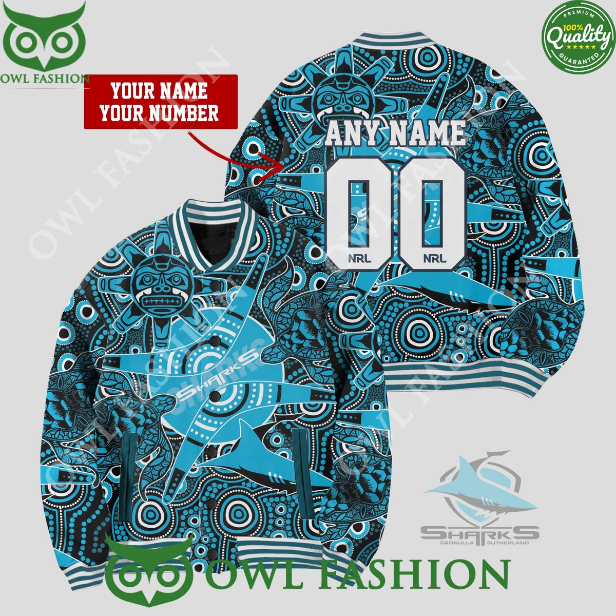 Custom Name and number NRL Cronulla Sutherland - Adult & Kids T-Shirts, Sweatshirts & Hoodies apparel design preview 1