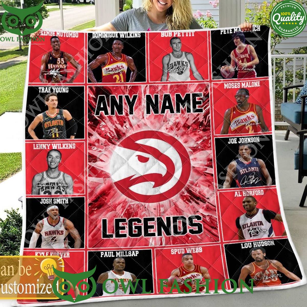 Custom Name Atlanta Hawks Legends 2024 Team Red Quilt - Adult & Kids T-Shirts, Sweatshirts & Hoodies apparel design preview 1