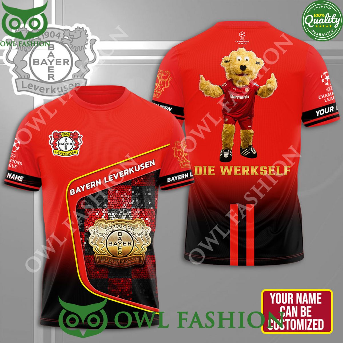 Custom name Bayer Leverkusen Die Werkself 3D Red - Adult & Kids T-Shirts, Sweatshirts & Hoodies apparel design preview 1