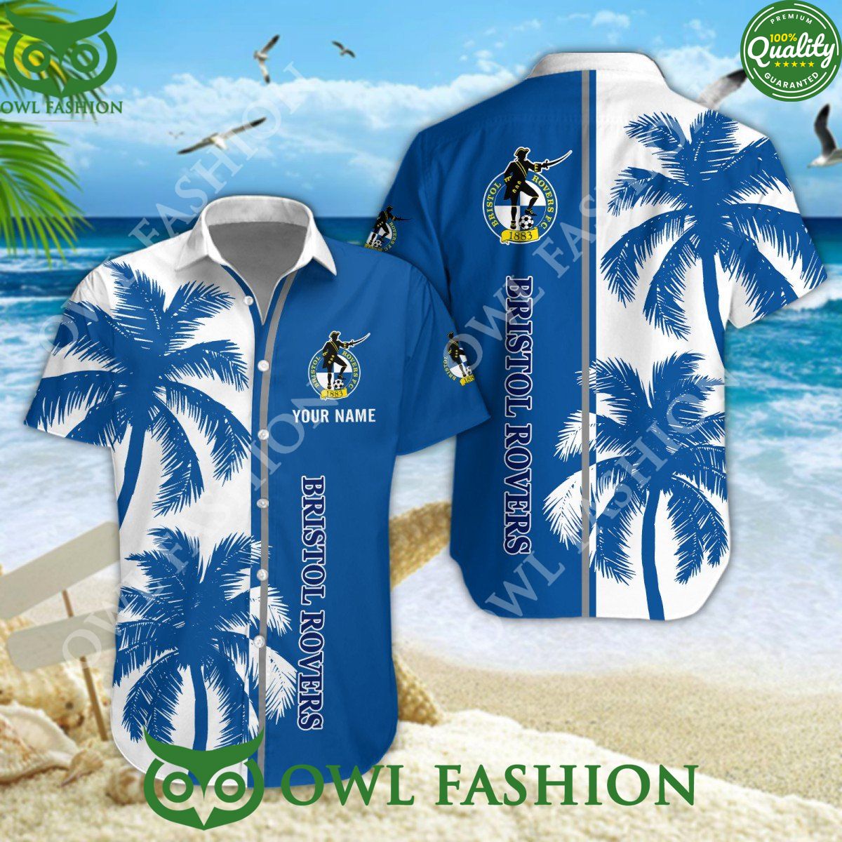 Custom Name Bristol Rovers FC summer beach blue - Adult & Kids T-Shirts, Sweatshirts & Hoodies apparel design preview 1