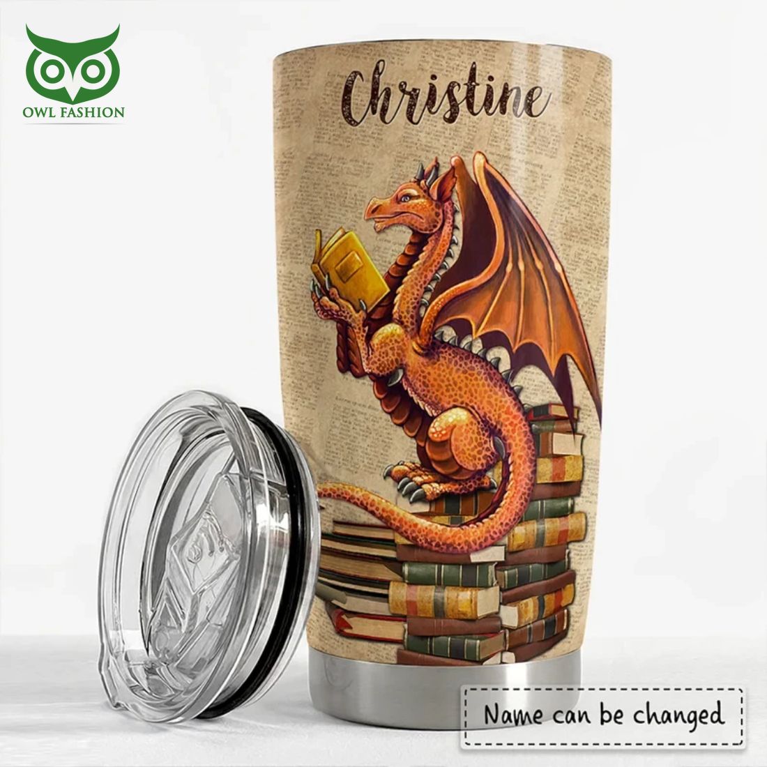 Custom Name Dragon Bookworm Stainless Steel Tumbler - Adult & Kids T-Shirts, Sweatshirts & Hoodies apparel design preview 1
