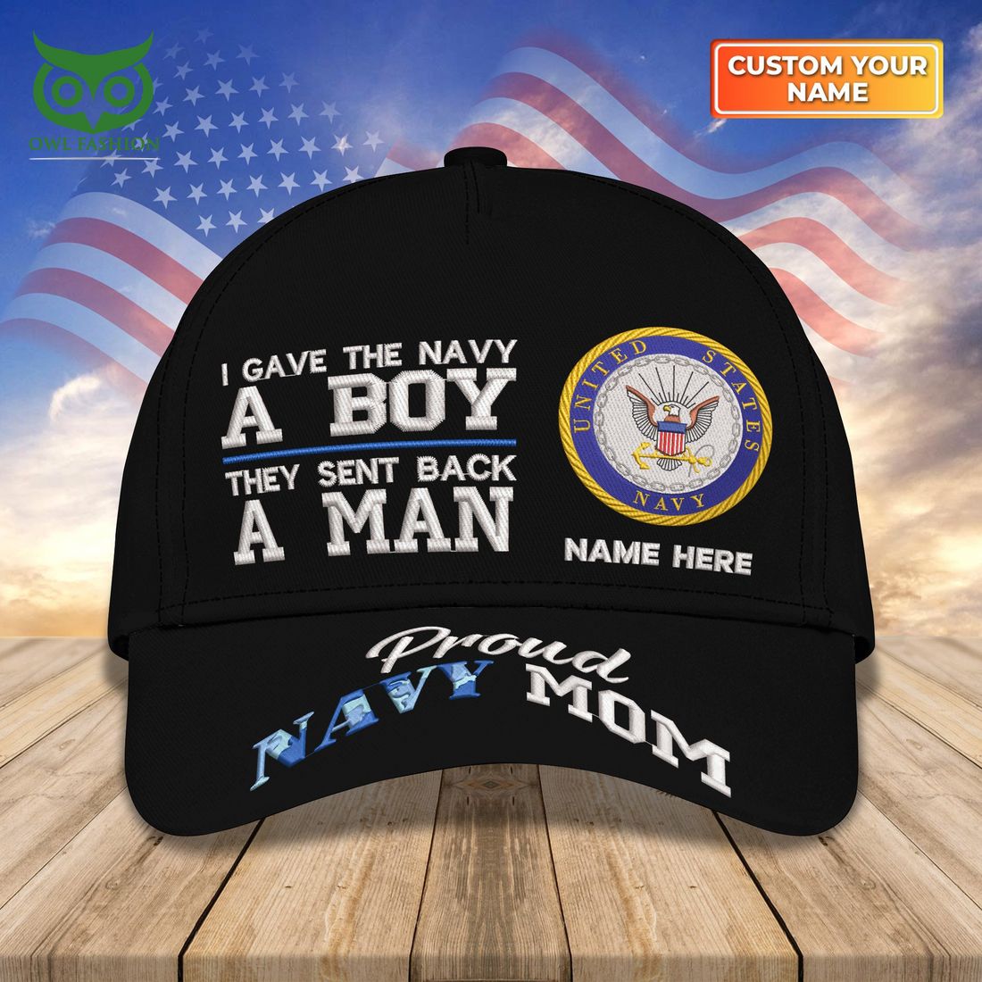 Custom Name Embroidery US Navy Mom Proud for Classic - Adult & Kids T-Shirts, Sweatshirts & Hoodies apparel design preview 1