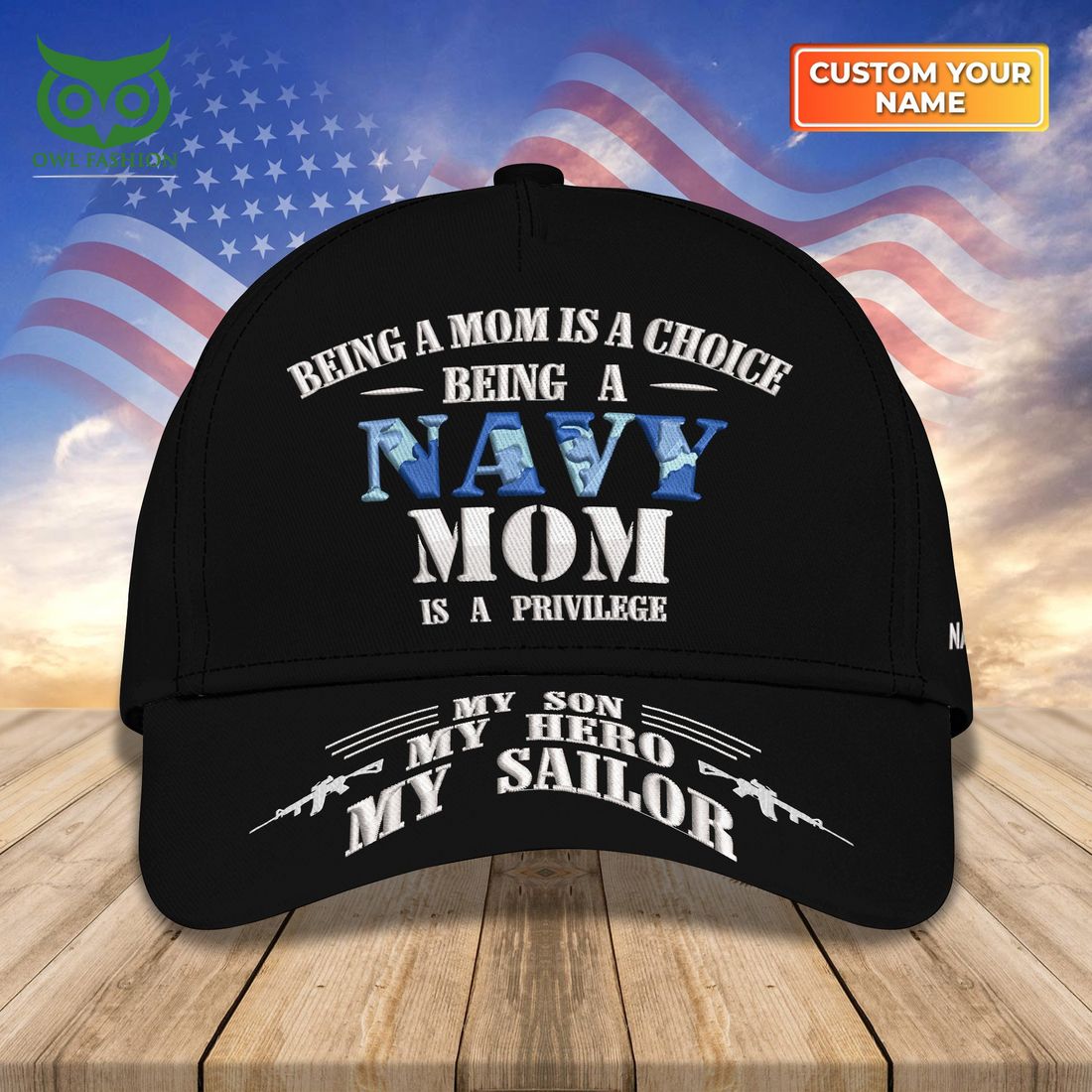 Custom Name Embroidery US Navy Mom Proud Classic Cap - Adult & Kids T-Shirts, Sweatshirts & Hoodies apparel design preview 1