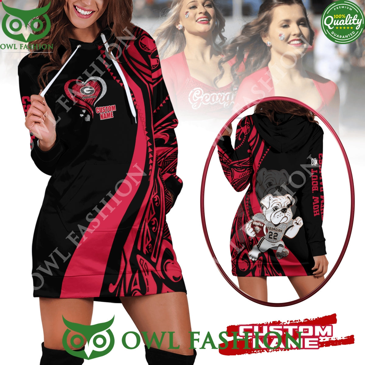 Custom Name Georgia Bulldogs Heart Pattern Dress - Adult & Kids T-Shirts, Sweatshirts & Hoodies apparel design preview 1
