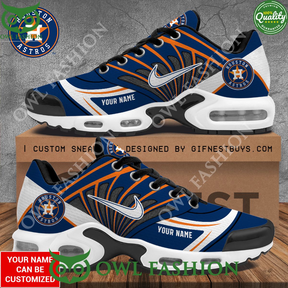 Custom name Houston Astros Blue and Orange Air Max - Adult & Kids T-Shirts, Sweatshirts & Hoodies apparel design preview 1