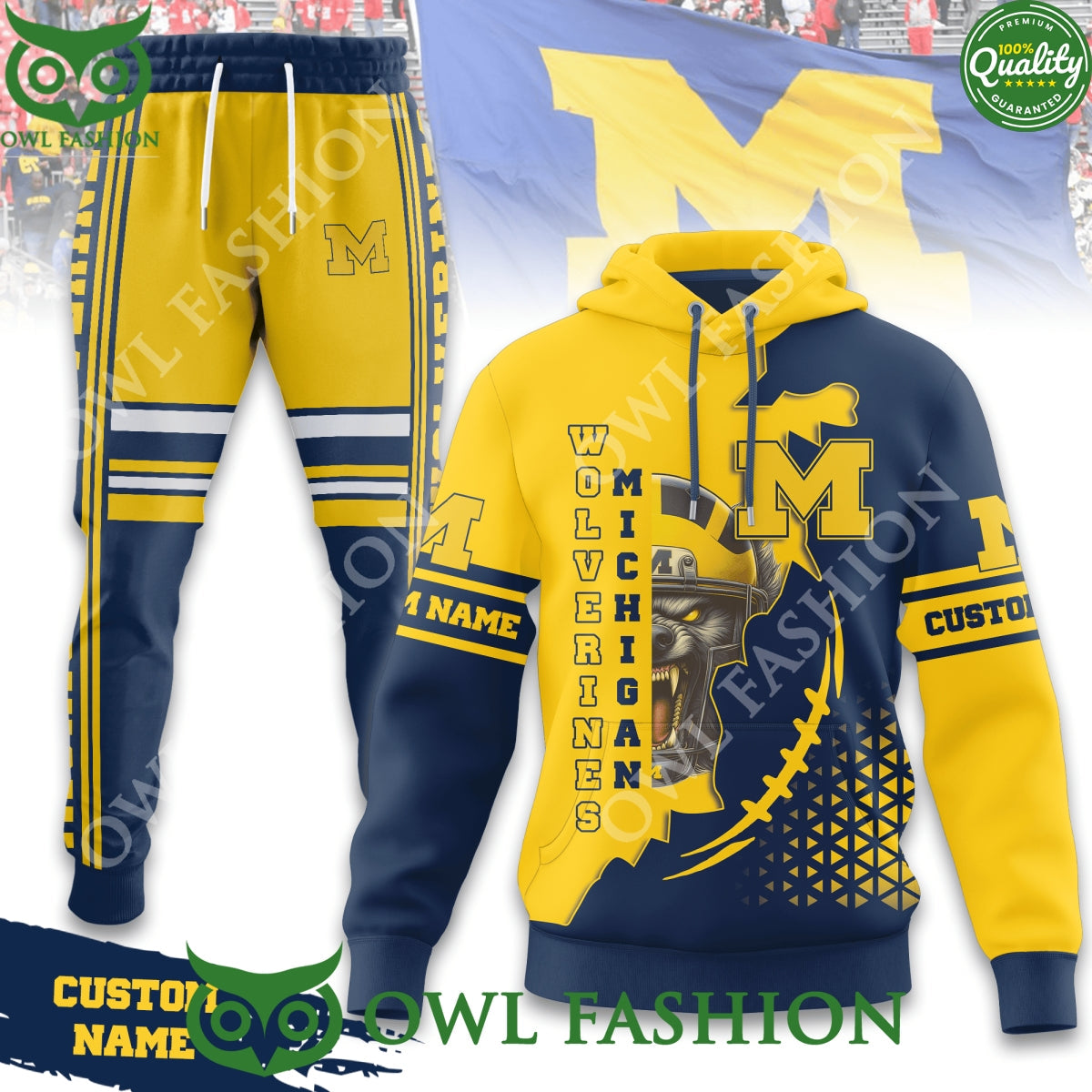 Custom Name Michigan Wolverines Mascot and Pants - Adult & Kids T-Shirts, Sweatshirts & Hoodies apparel design preview 1