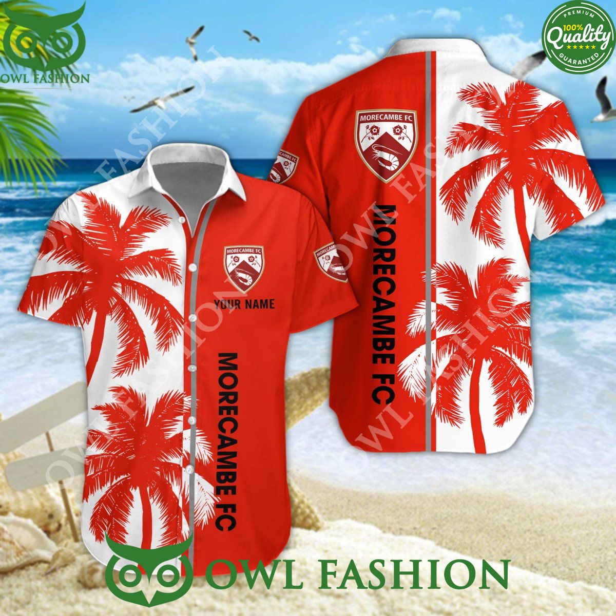 Custom name Morecambe FC League Two beach coconut - Adult & Kids T-Shirts, Sweatshirts & Hoodies apparel design preview 1