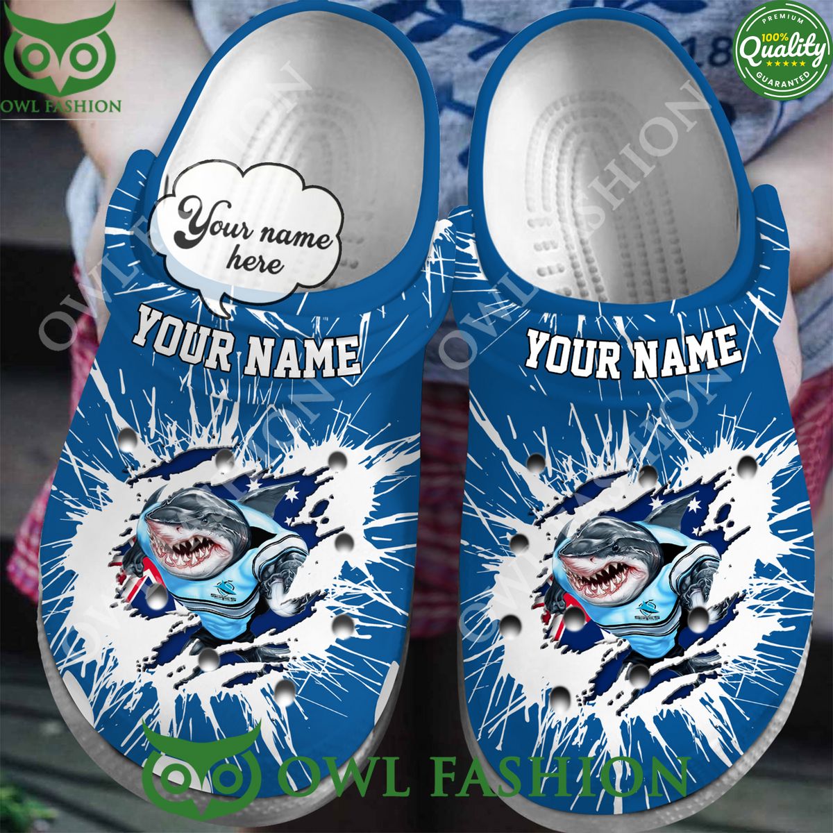 Custom name NRL 2024 Cronulla Sutherland Sharks Croc - Adult & Kids T-Shirts, Sweatshirts & Hoodies apparel design preview 1