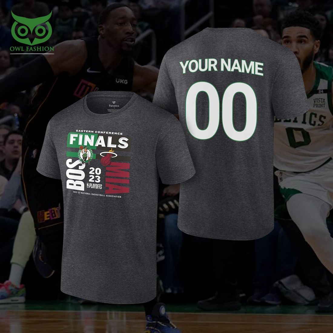 Custom Name Number Boston Celtics NBA Gray Final 3D - Adult & Kids T-Shirts, Sweatshirts & Hoodies apparel design preview 1