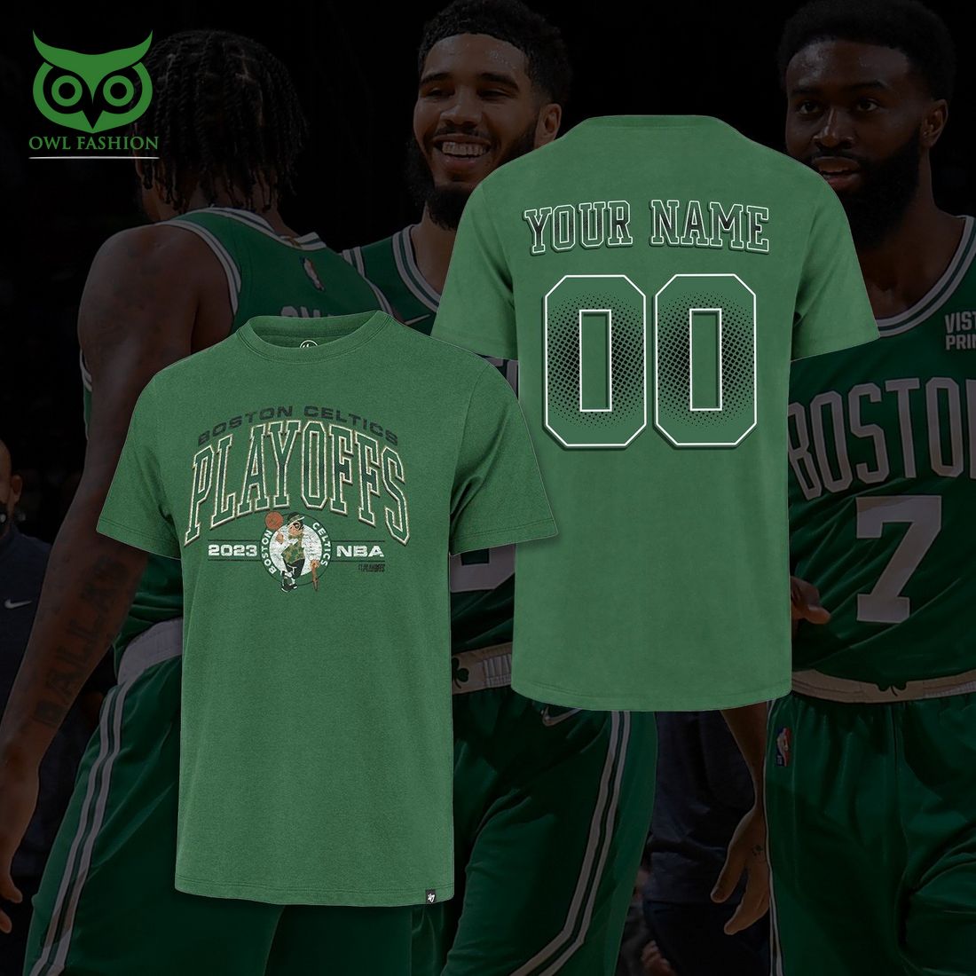 Custom Name Number Boston Celtics NBA Green 3D - Adult & Kids T-Shirts, Sweatshirts & Hoodies apparel design preview 1