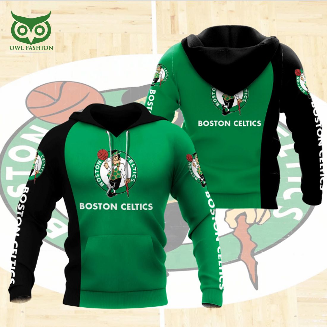 Custom Name Number Boston Celtics NBA Green Black 3D - Adult & Kids T-Shirts, Sweatshirts & Hoodies apparel design preview 1