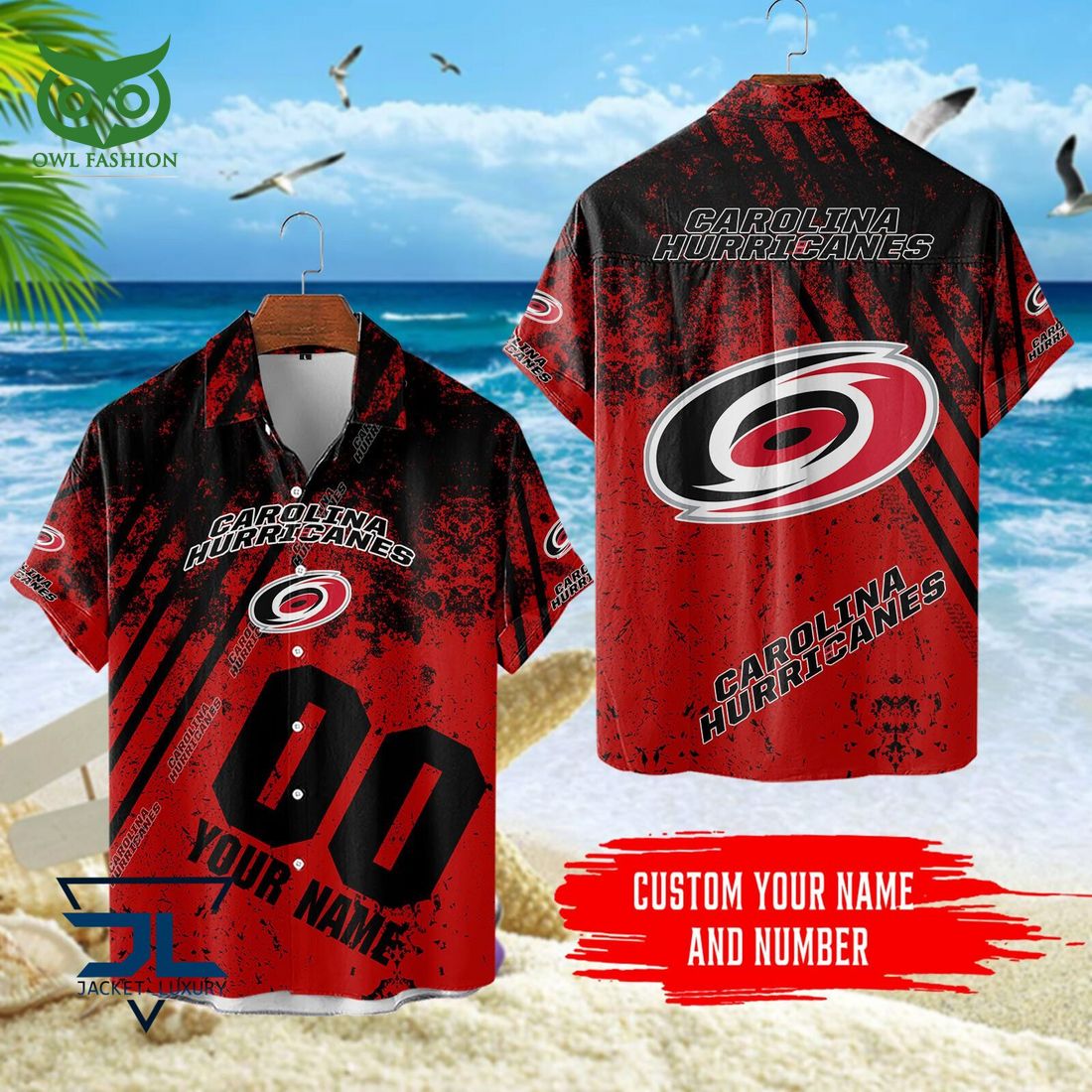 Custom Name Number Carolina Hurricanes NHL Hawaiian - Adult & Kids T-Shirts, Sweatshirts & Hoodies apparel design preview 1