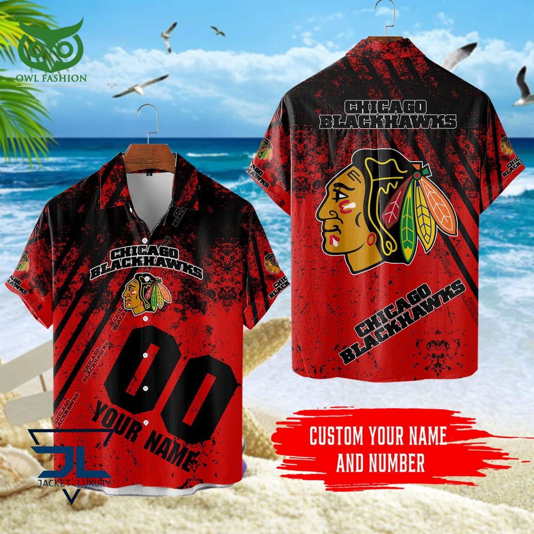 Custom Name Number Chicago Blackhawks NHL Hawaiian - Adult & Kids T-Shirts, Sweatshirts & Hoodies apparel design preview 1