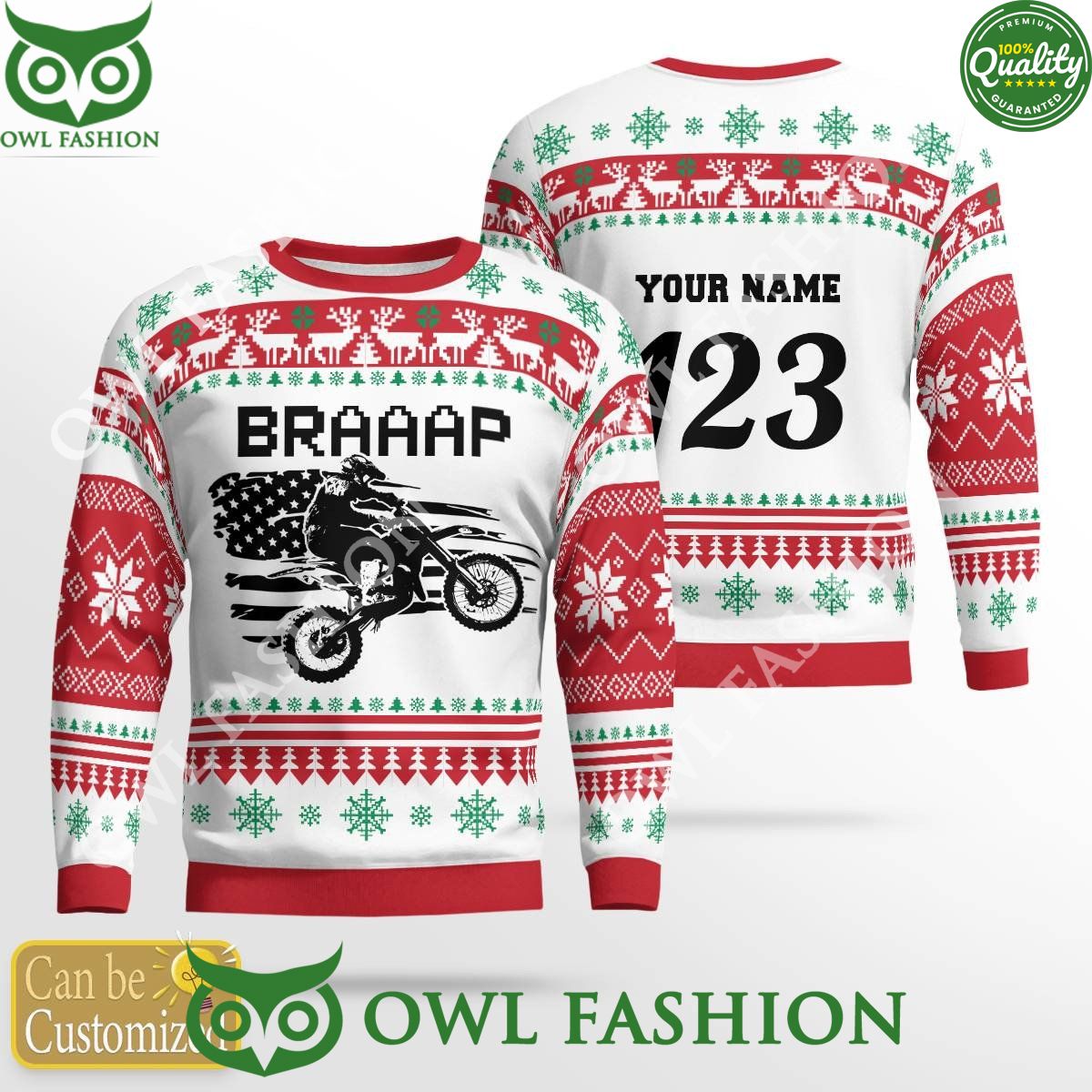 Custom Name Number Christmas Motocross rider Beige - Adult & Kids T-Shirts, Sweatshirts & Hoodies apparel design preview 1