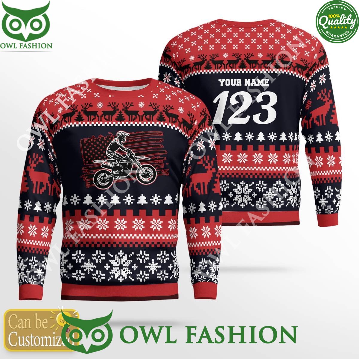 Custom Name Number Christmas Motocross rider Red - Adult & Kids T-Shirts, Sweatshirts & Hoodies apparel design preview 1