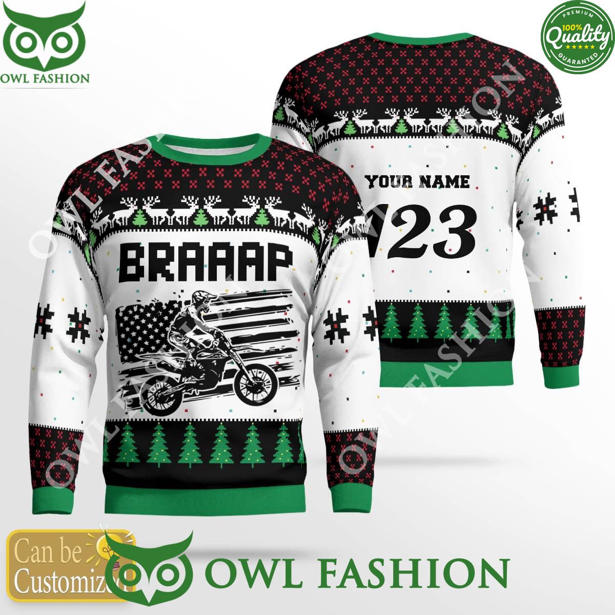 Custom Name Number Christmas Motocross rider White - Adult & Kids T-Shirts, Sweatshirts & Hoodies apparel design preview 1