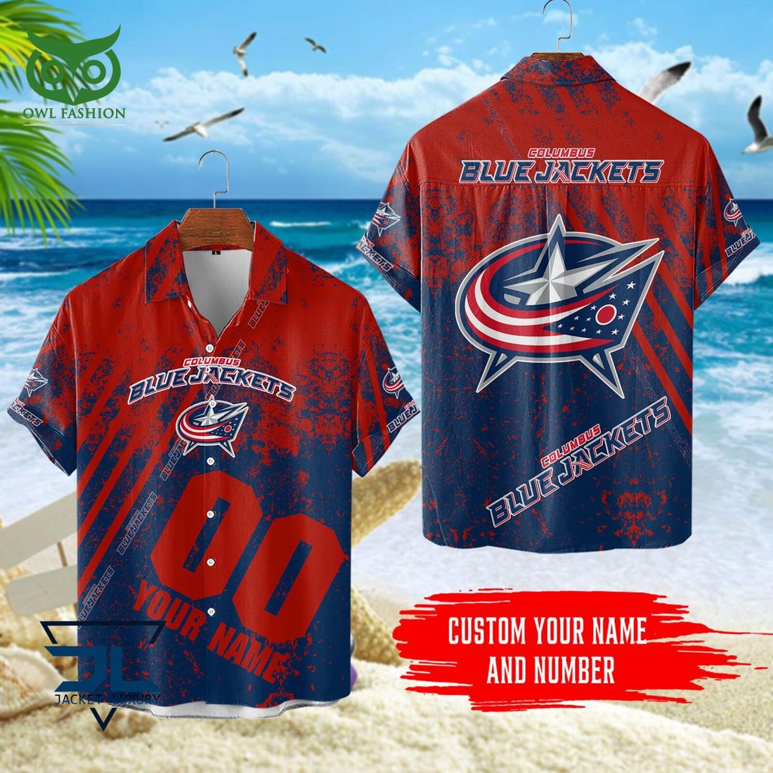 Custom Name Number Columbus Blue Jackets NHL Hawaiian - Adult & Kids T-Shirts, Sweatshirts & Hoodies apparel design preview 1