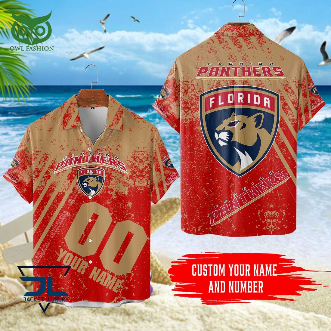 Custom Name Number Florida Panthers NHL Hawaiian - Adult & Kids T-Shirts, Sweatshirts & Hoodies apparel design preview 1