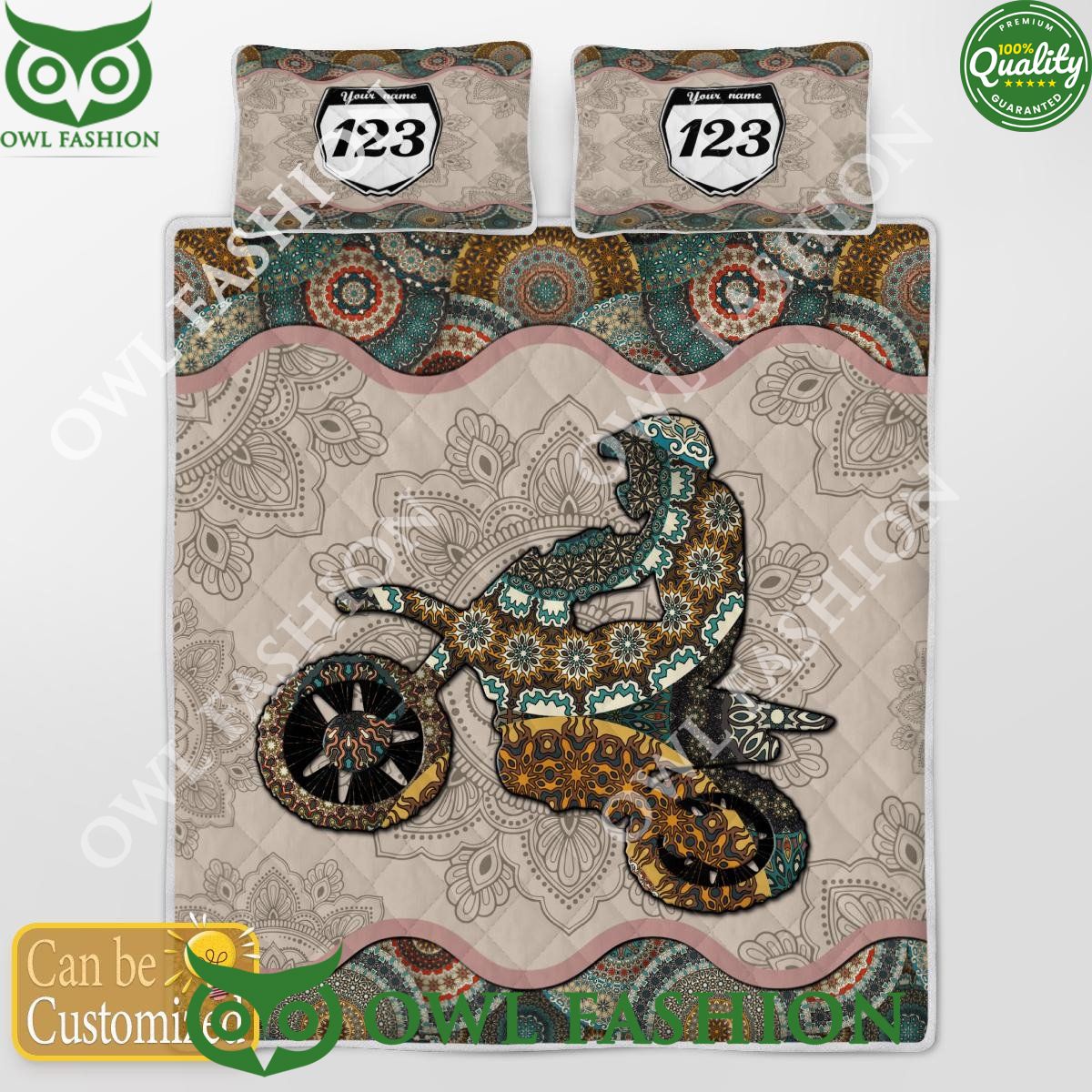 Custom Name Number Motocross Rider Beige Quilt Set - Adult & Kids T-Shirts, Sweatshirts & Hoodies apparel design preview 1
