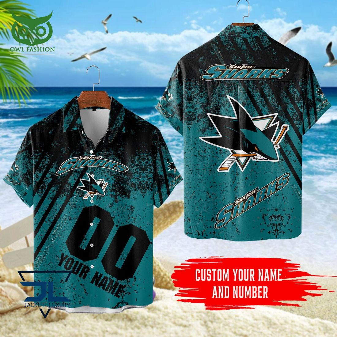 Custom Name Number San Jose Sharks NHL Hawaiian - Adult & Kids T-Shirts, Sweatshirts & Hoodies apparel design preview 1