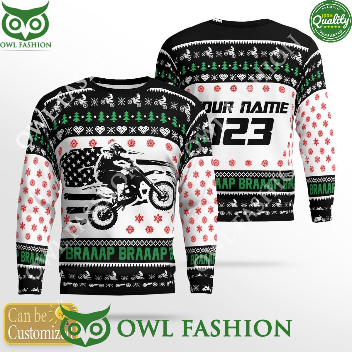Custom Name Number Xmas Motocross rider Logo Sweater - Adult & Kids T-Shirts, Sweatshirts & Hoodies apparel design preview 1