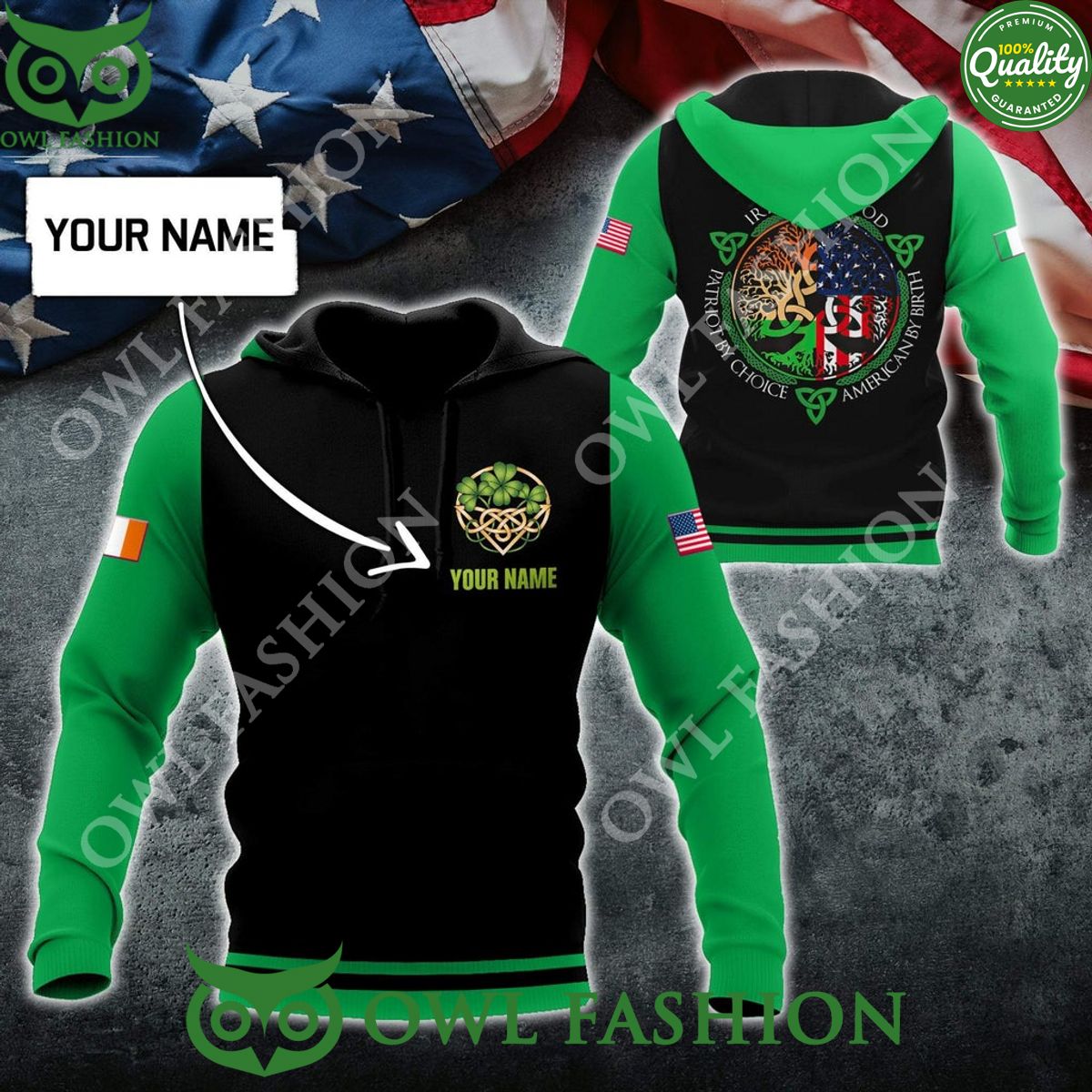 Custom Name St Patrick Day Irish Green Black 3D - Adult & Kids T-Shirts, Sweatshirts & Hoodies apparel design preview 1