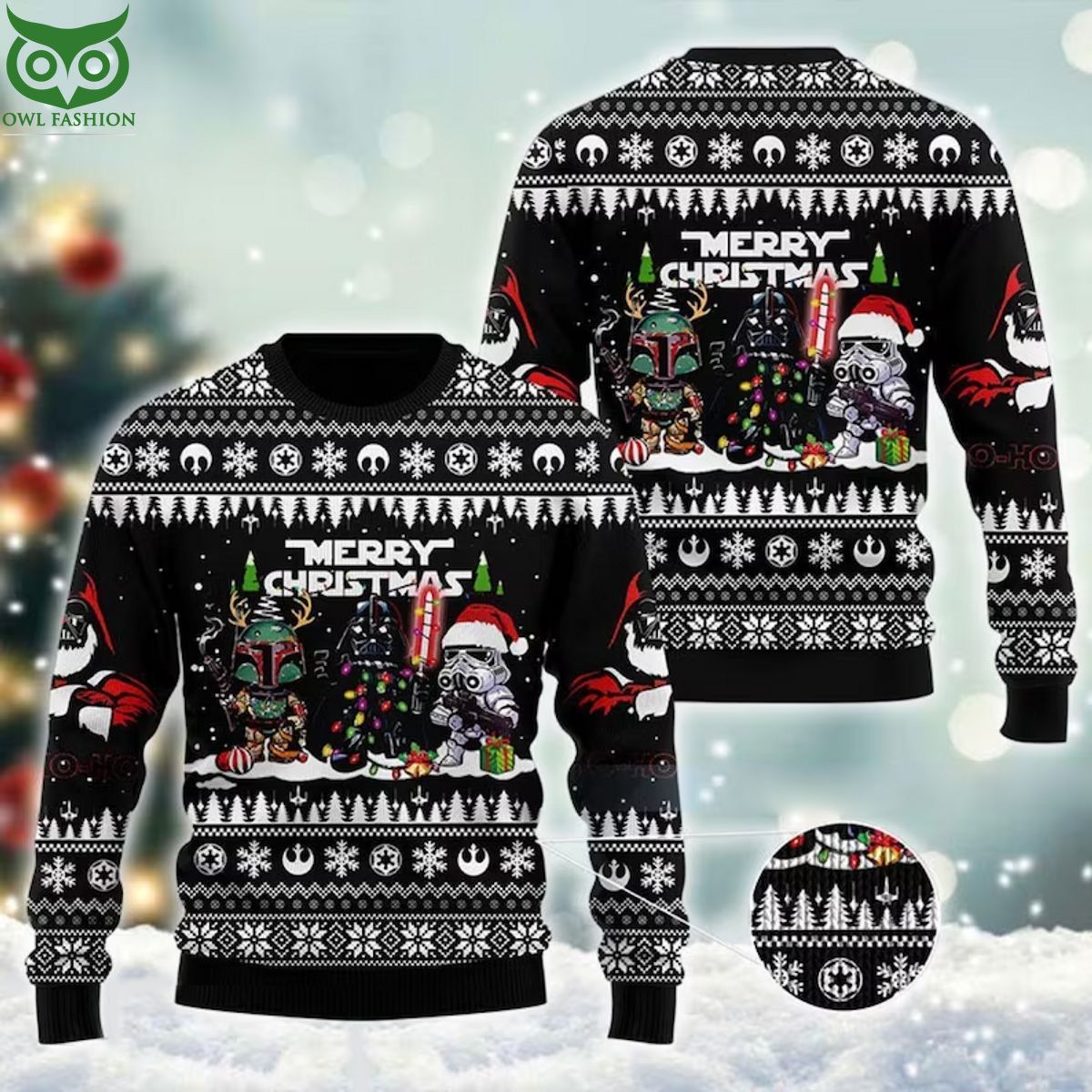 Cute Star War Christmas Black 3D Ugly Sweater Jumper - Adult & Kids T-Shirts, Sweatshirts & Hoodies apparel design preview 1