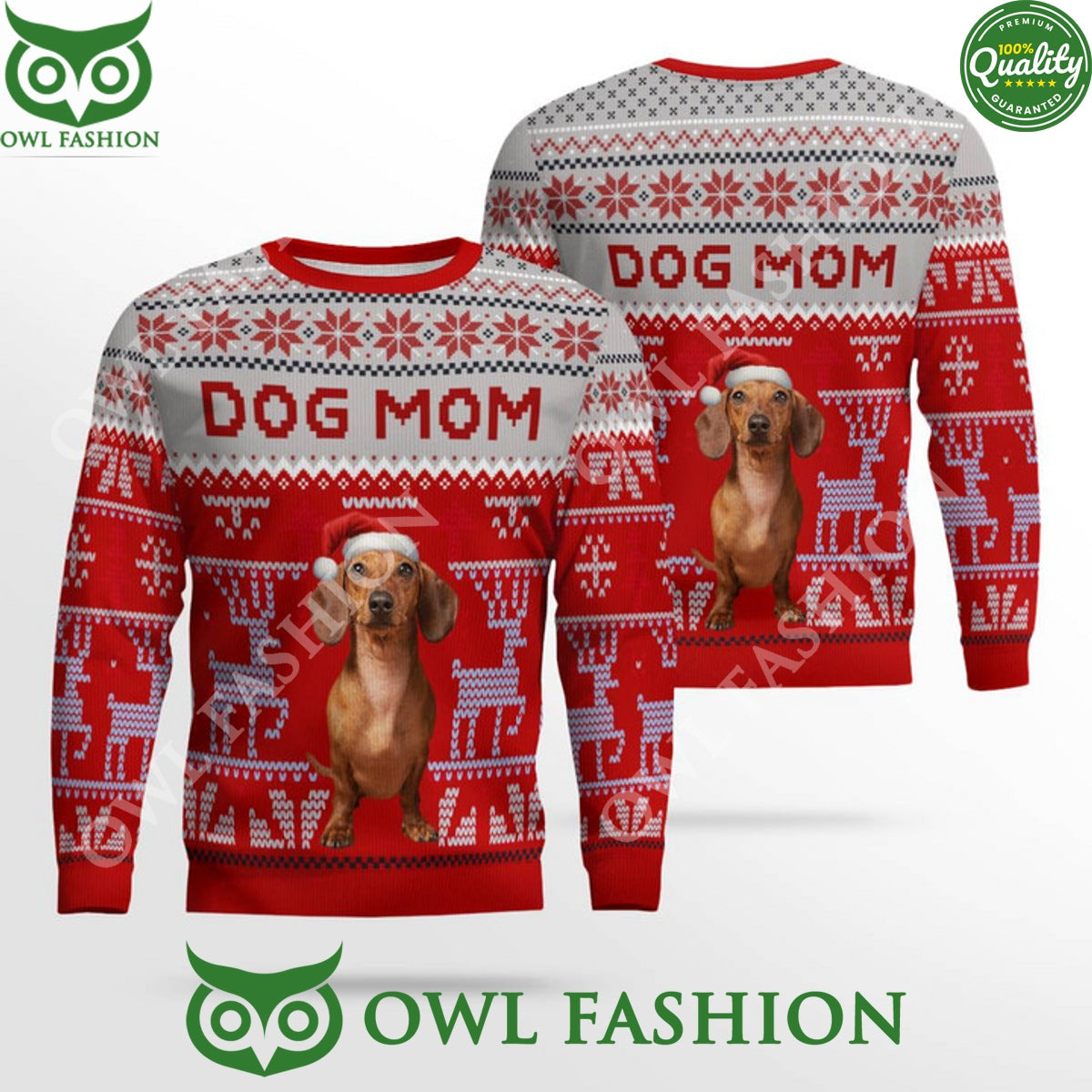 Dachshund Hound Dog Mom New Ugly Christmas Sweater - Adult & Kids T-Shirts, Sweatshirts & Hoodies apparel design preview 1
