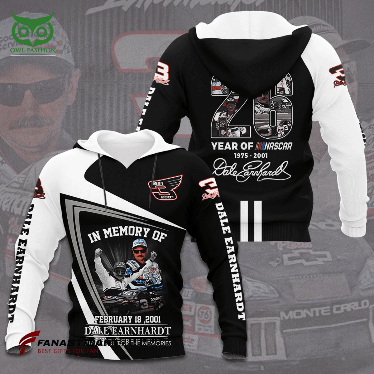 Dale Earnhardt Legend Race Car Driver 3D - Adult & Kids T-Shirts, Sweatshirts & Hoodies apparel design preview 1