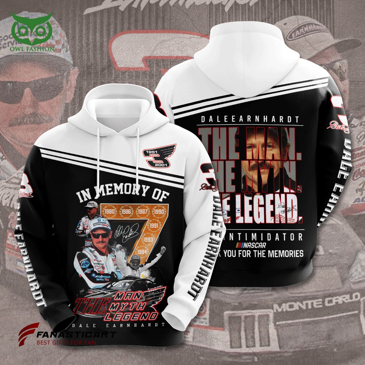 Dale Earnhardt The Man Myth Legend 3D - Adult & Kids T-Shirts, Sweatshirts & Hoodies apparel design preview 1