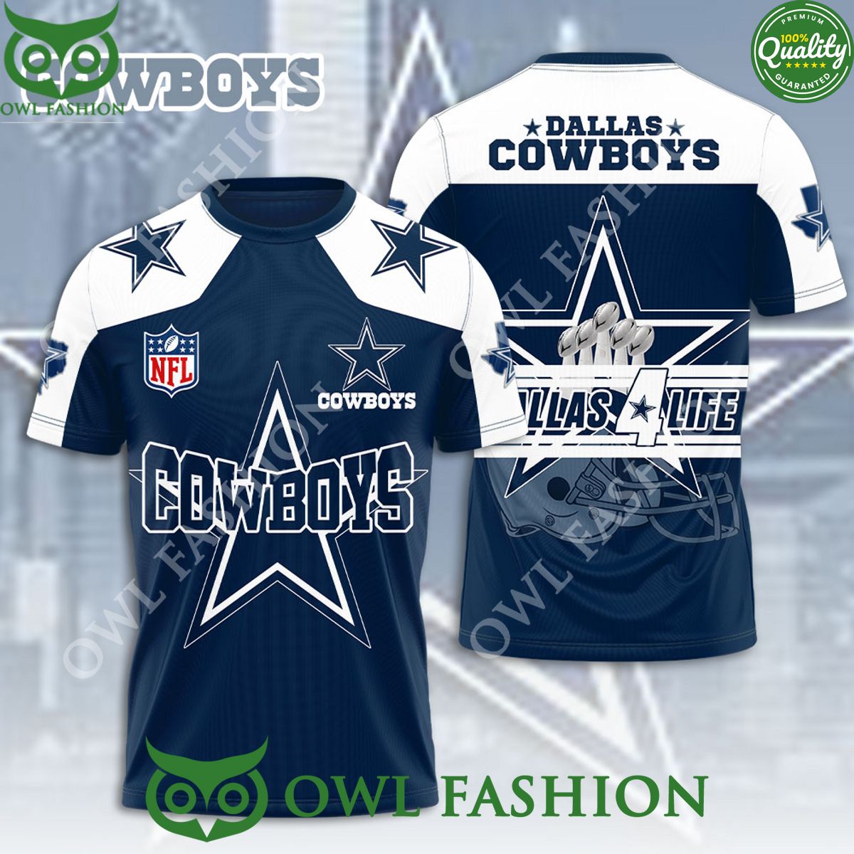 Dallas Cowboys 3D For life - Adult & Kids T-Shirts, Sweatshirts & Hoodies apparel design preview 1