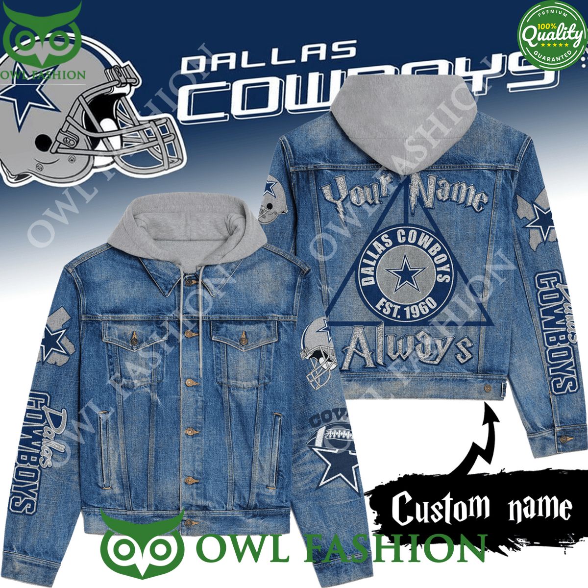 Dallas Cowboys Always Custom Name Jenim Hooded jacket - Adult & Kids T-Shirts, Sweatshirts & Hoodies apparel design preview 1