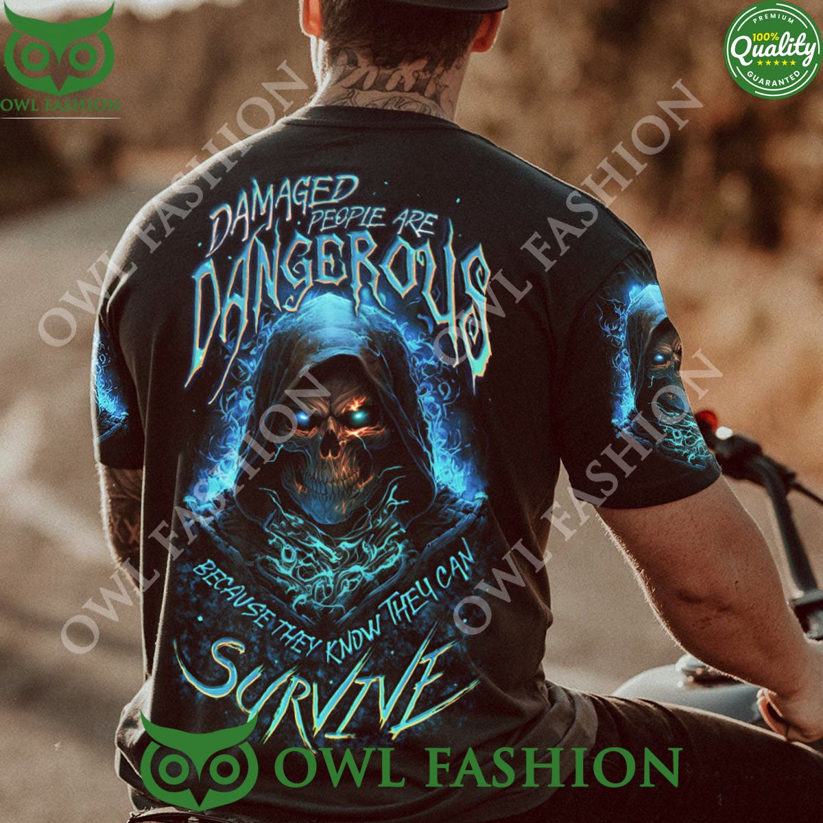 Damaged People Are Dangerous Flame Skull 3D - Adult & Kids T-Shirts, Sweatshirts & Hoodies apparel design preview 1