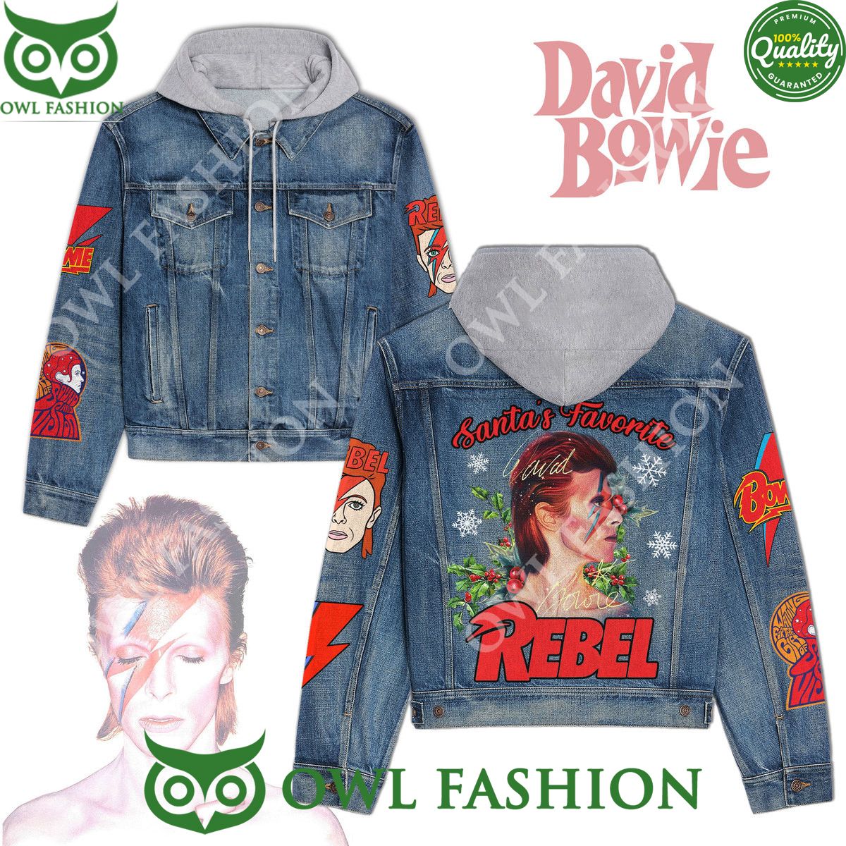 David Bowie Rebel Santa Favorite Jean Denim Hood - Adult & Kids T-Shirts, Sweatshirts & Hoodies apparel design preview 1