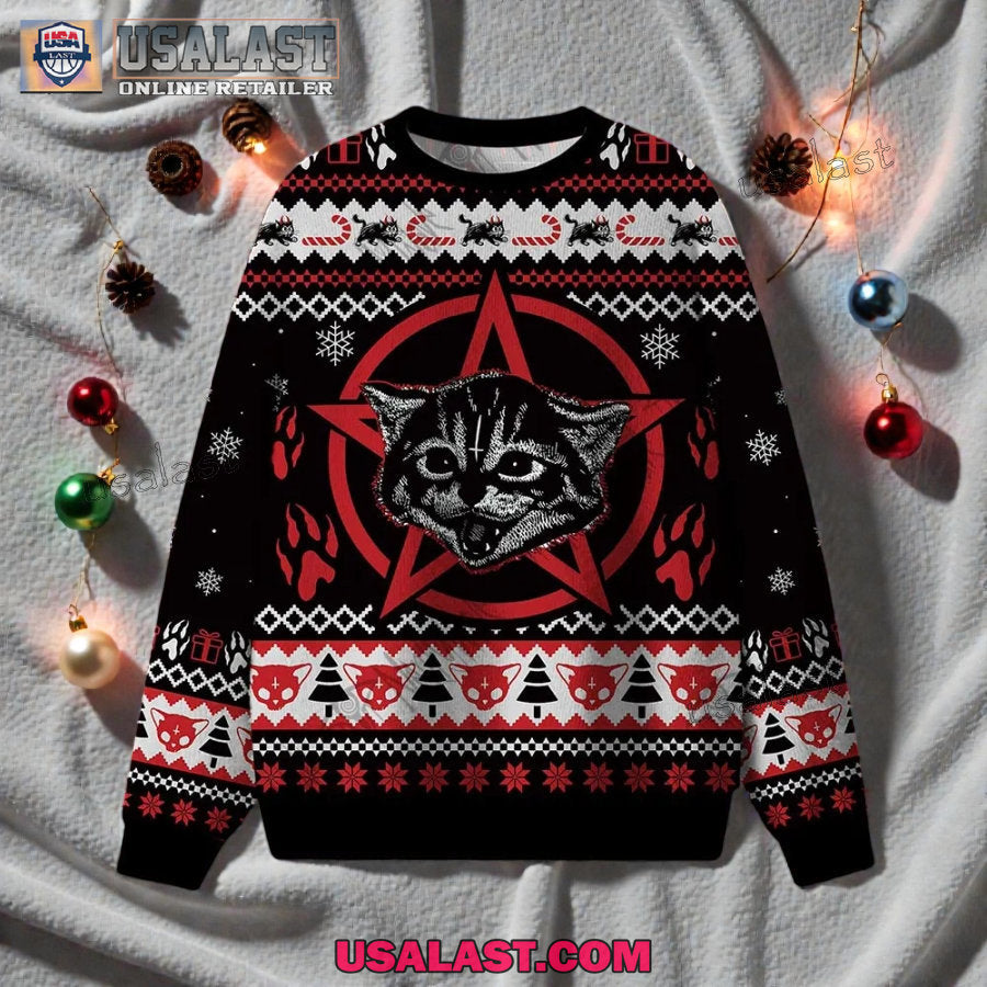 Demon Cat Ugly Christmas Sweater - Adult & Kids T-Shirts, Sweatshirts & Hoodies apparel design preview 1