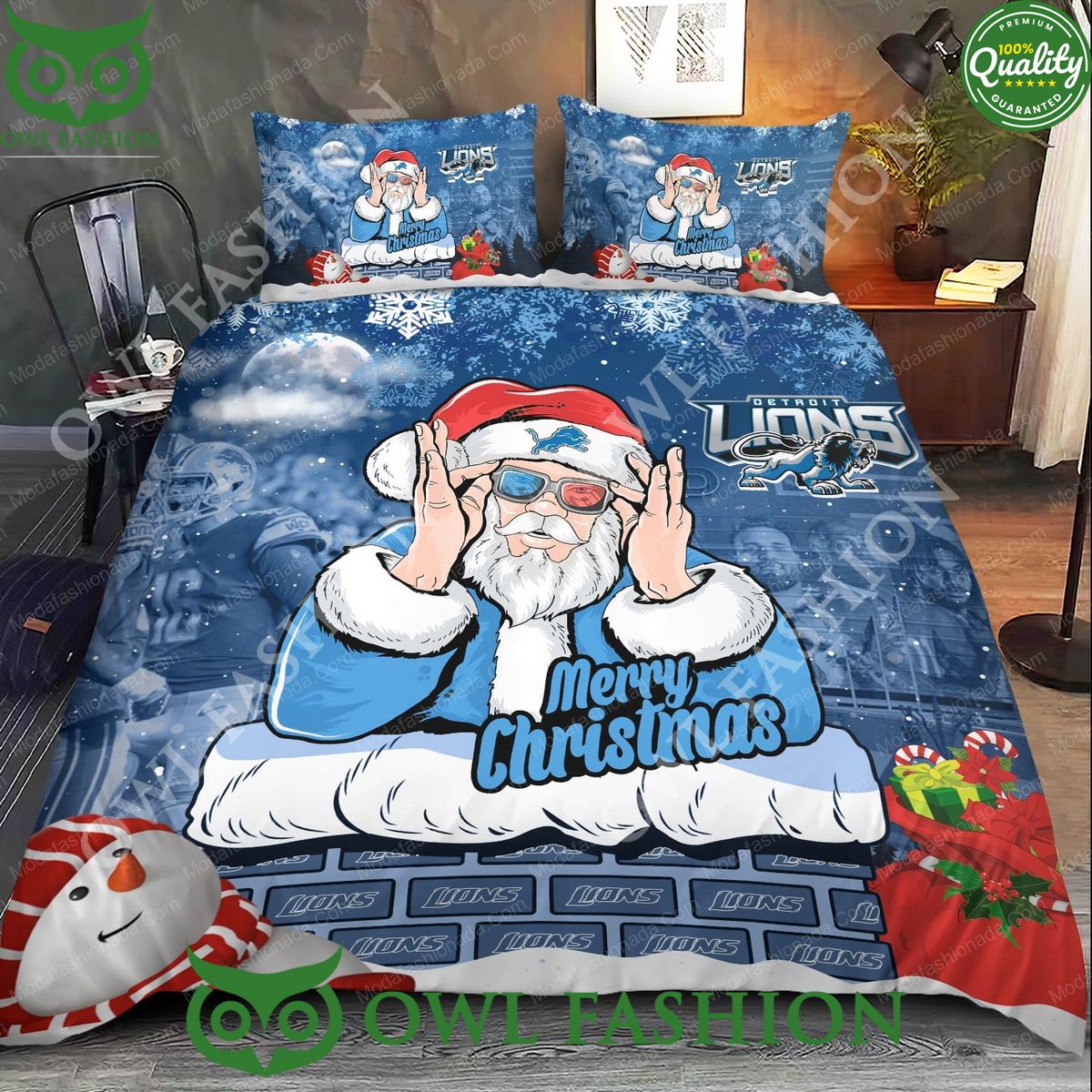 Detroit Lions Christmas Santa Claus Premium Bedding - Adult & Kids T-Shirts, Sweatshirts & Hoodies apparel design preview 1